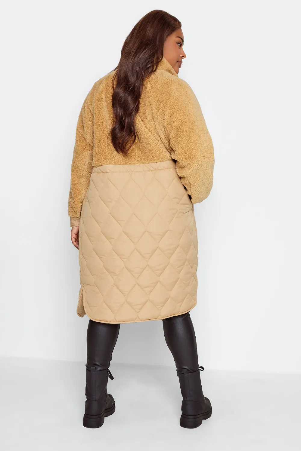 YOURS Curve Beige Brown Quilted Teddy Coat