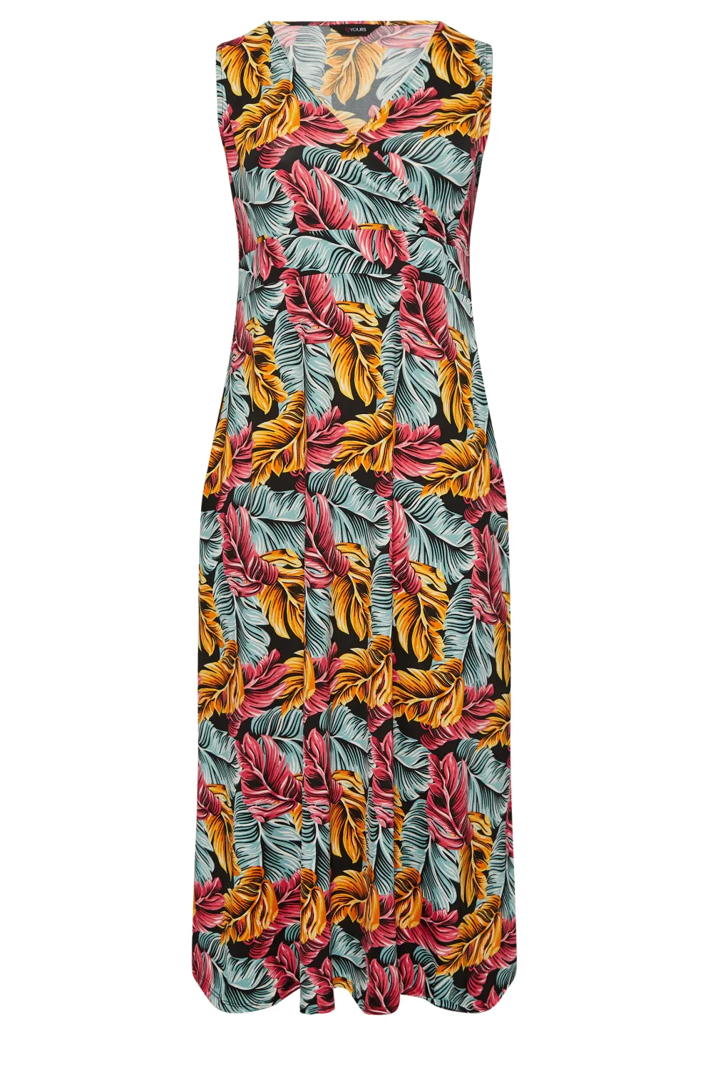 YOURS Curve Black Tropical Leaf Print Wrap Maxi Dress