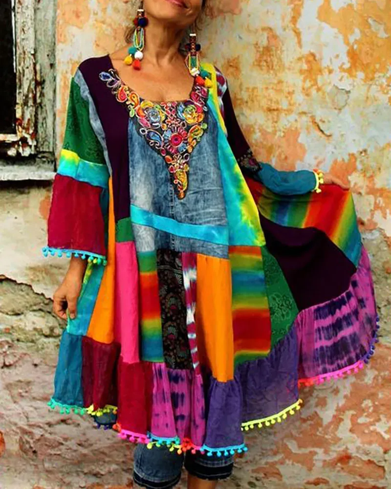 Ladies Casual Loose Cotton Linen Printed Top