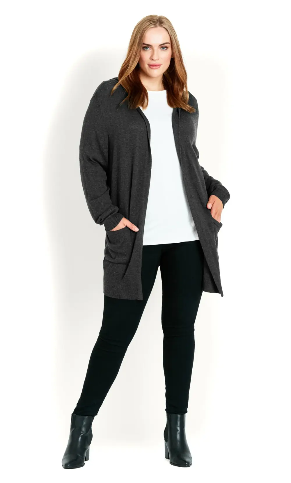 Evans Grey Hooded Cardigan