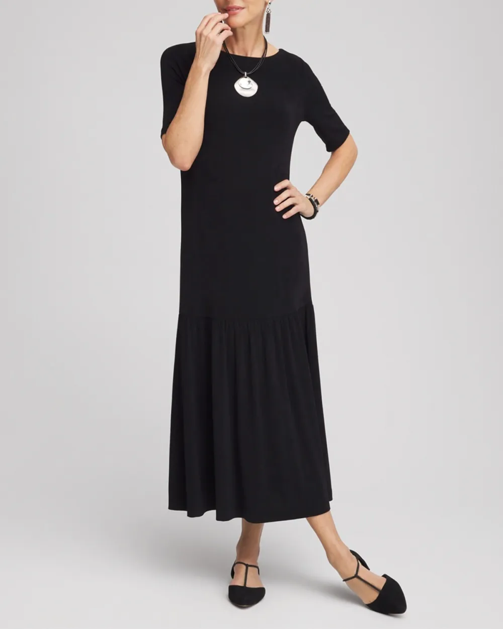 Drop Waist Tiered Midi Dress