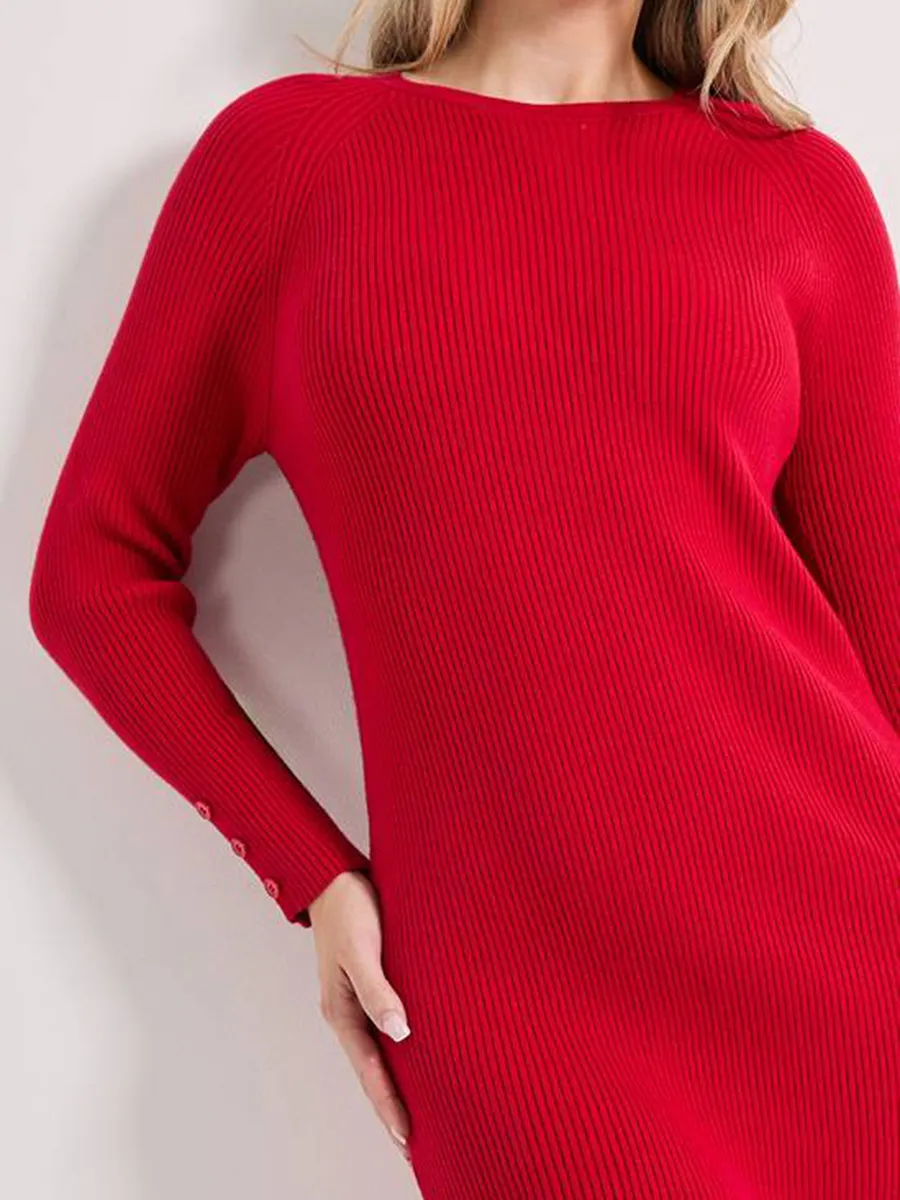Ribbed Crew Neck Knit Midi Dress