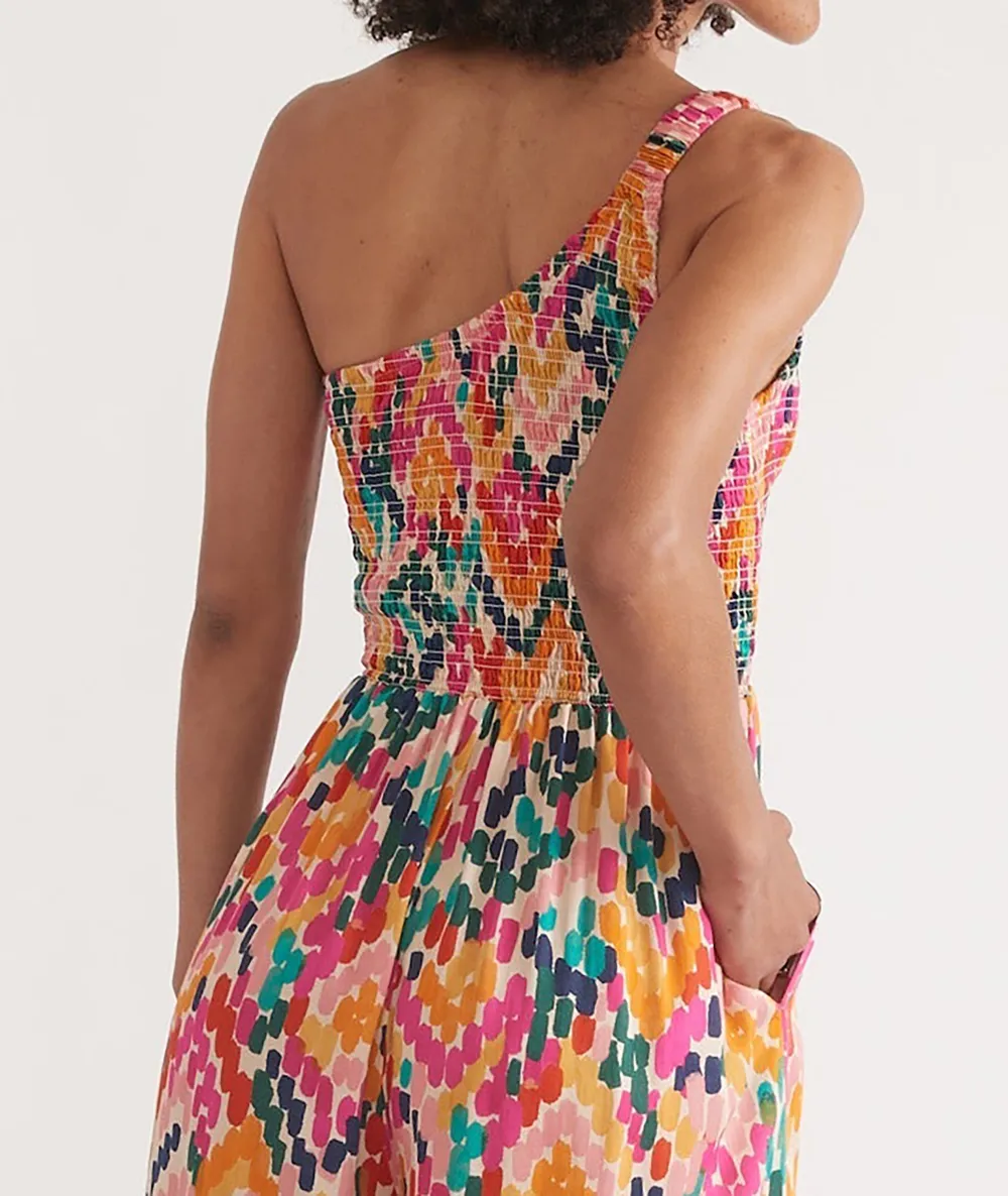 One-Shoulder Floral Print Jumpsuit