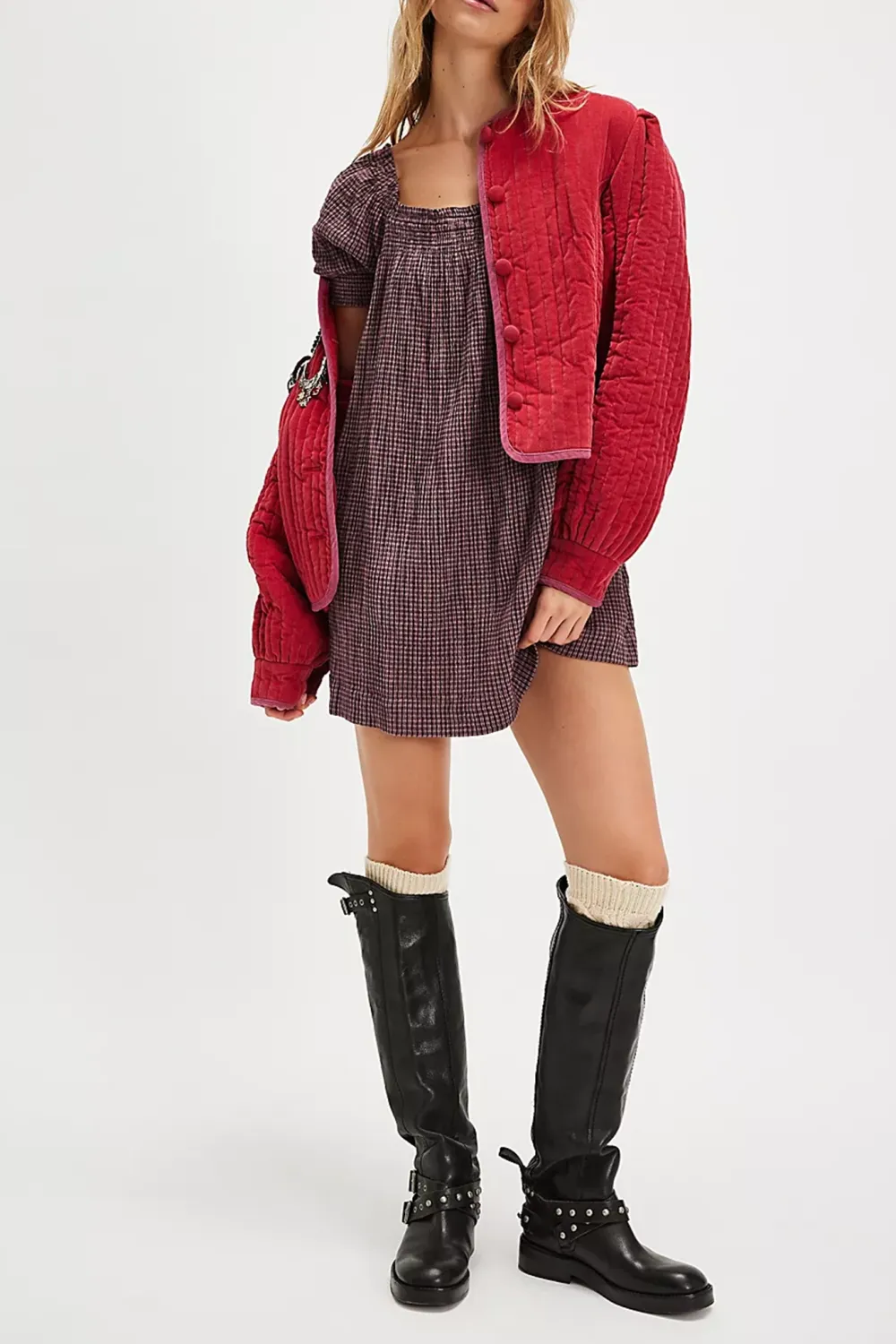 Plaid Square Neck Mini Dress