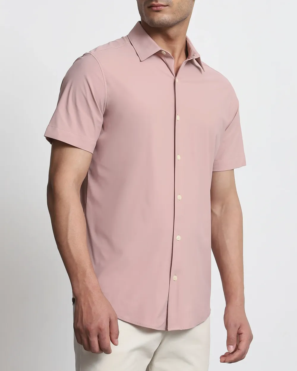 Leisure Simple Slim-Fit Breathable Pink Shirt
