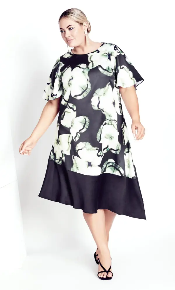 Evans  Black Color Block Print Dress