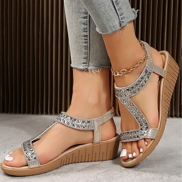 Women's Sandals Boho Bohemia Beach Plus Size Sparkly Sandals Daily Beach Walking Summer Sparkling Glitter Platform Open Toe Elegant Casual Minimalism Faux Leather Elastic Band Solid Color Silver Black