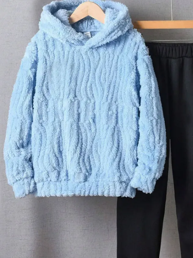 Women Plain Hoodie Long Sleeve Comfy Casual Top With Pants Two-Piece Set