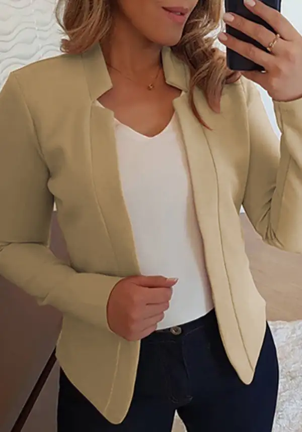 Solid Split Joint Cardigan Collar Outerwear