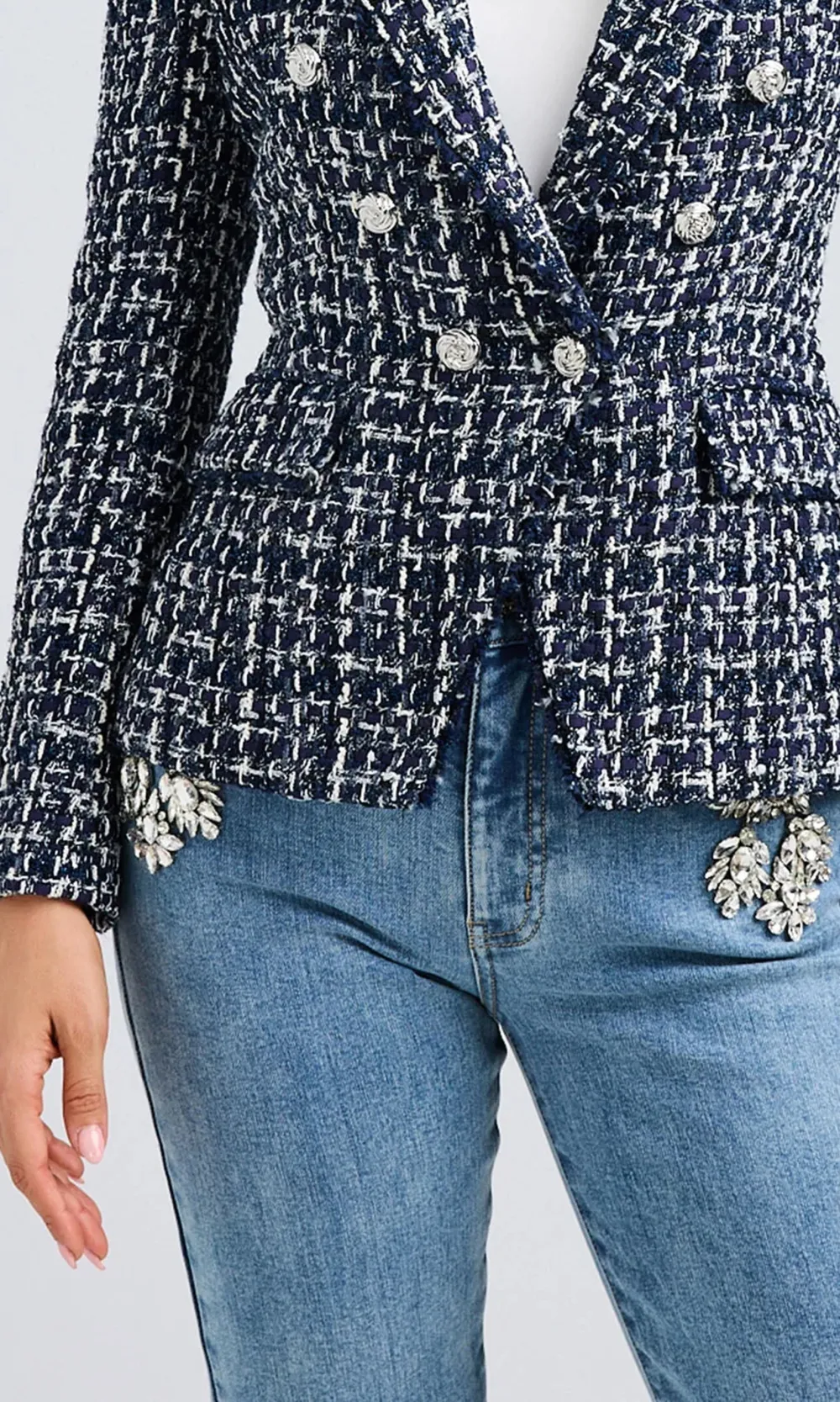 Rhinestone Detail Denim Pants