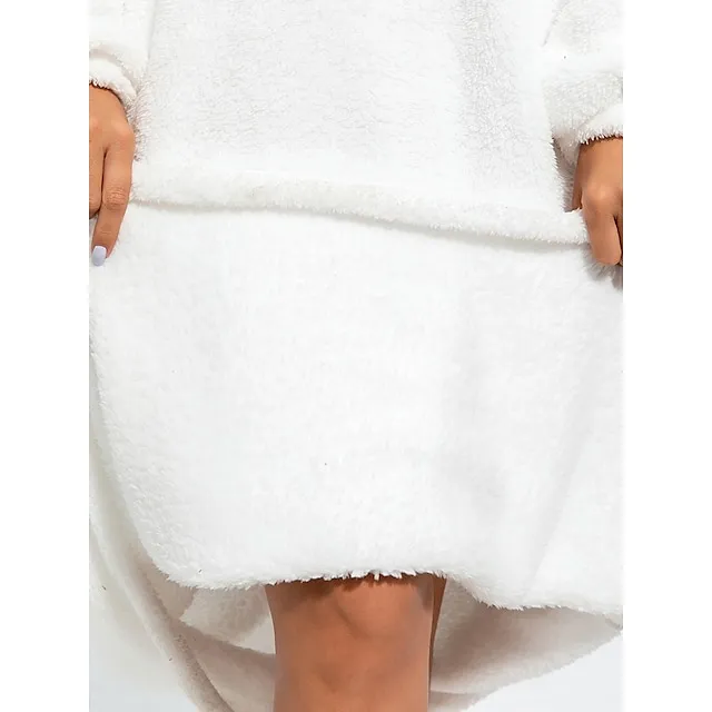 Women's Hoodie Dress Casual Dress Midi Dress Teddy Fleece Warm Home Daily Weekend Hoodie Pocket Drawstring Pure Color 2023 Regular Fit White Lavender Khaki S M L XL 2XL