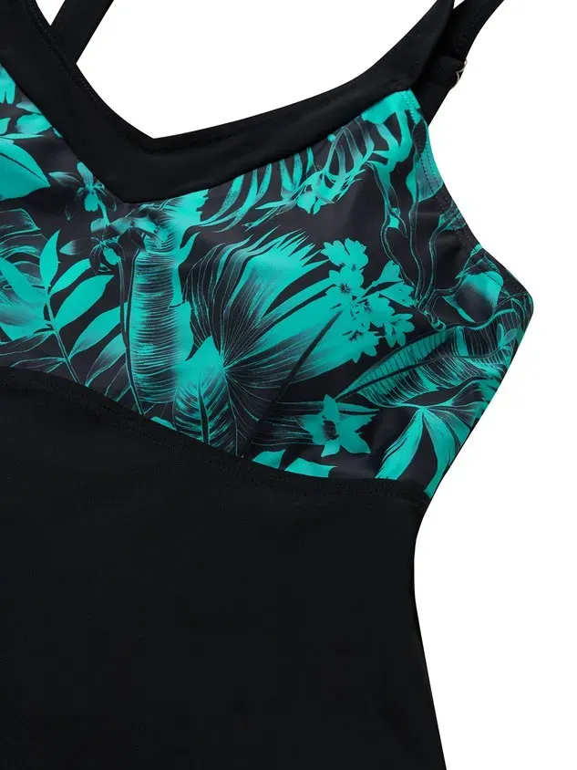 Vacation  Floral Printing Spaghetti Swimdress Two-Piece Set