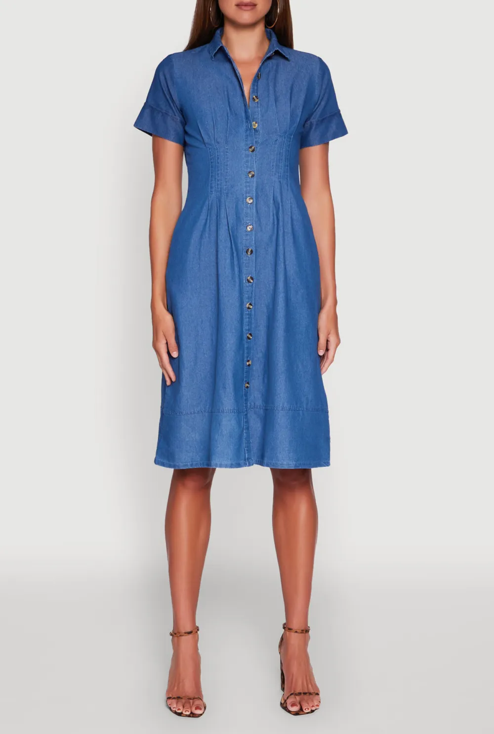 Solid Color Short Sleeved Lapel Dress