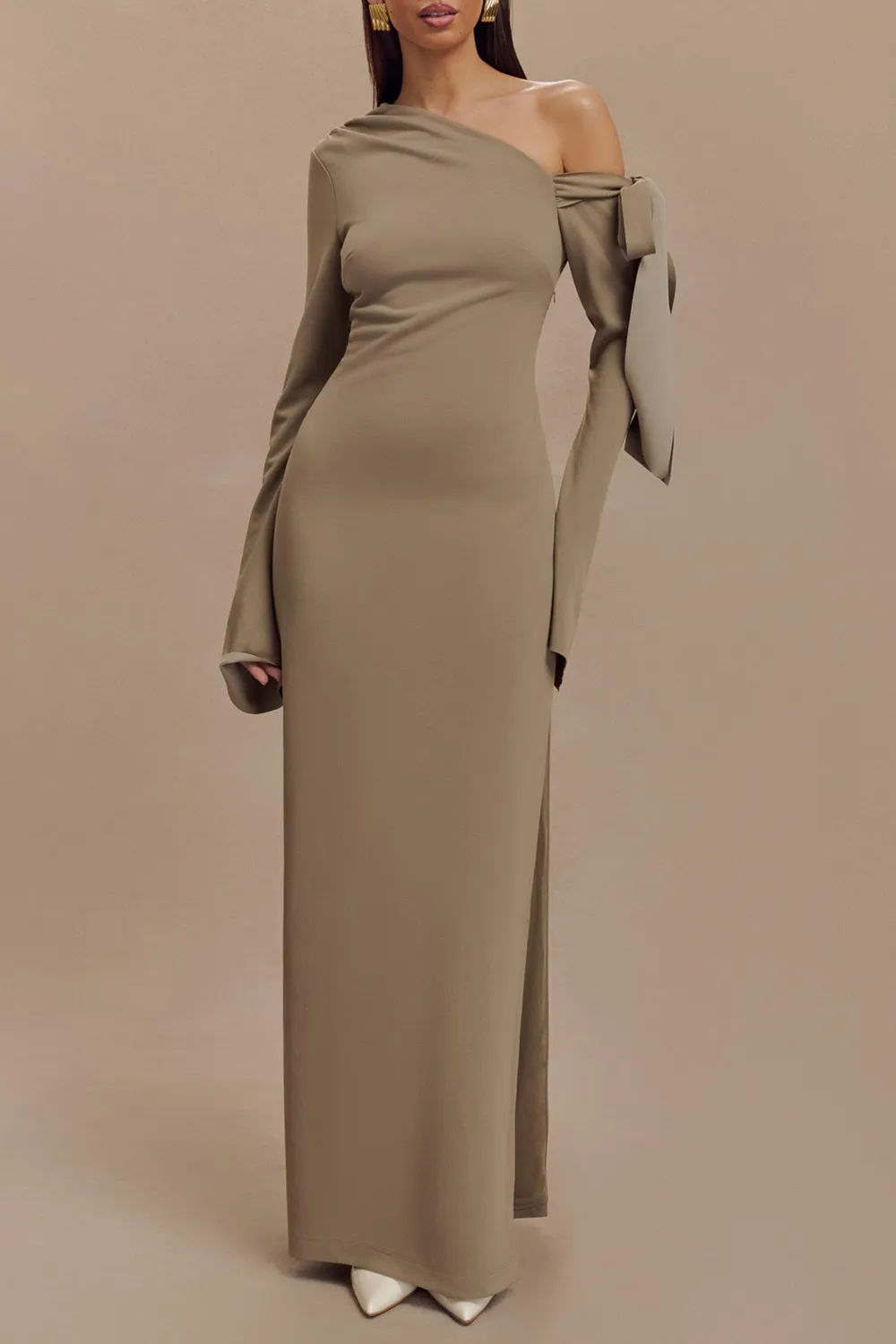 One Shoulder Crepe Maxi Dress