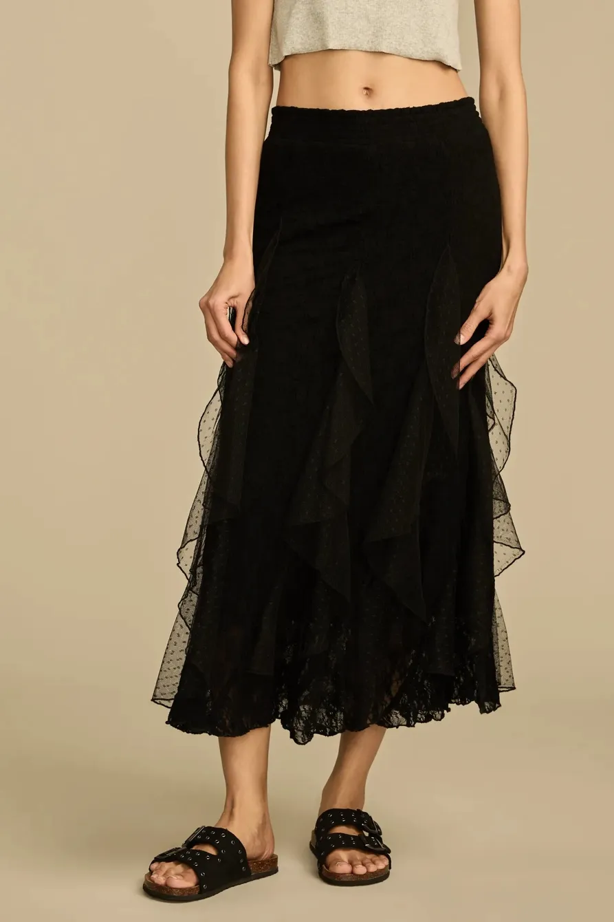 Elastic Waist Lace Midi  Skirt