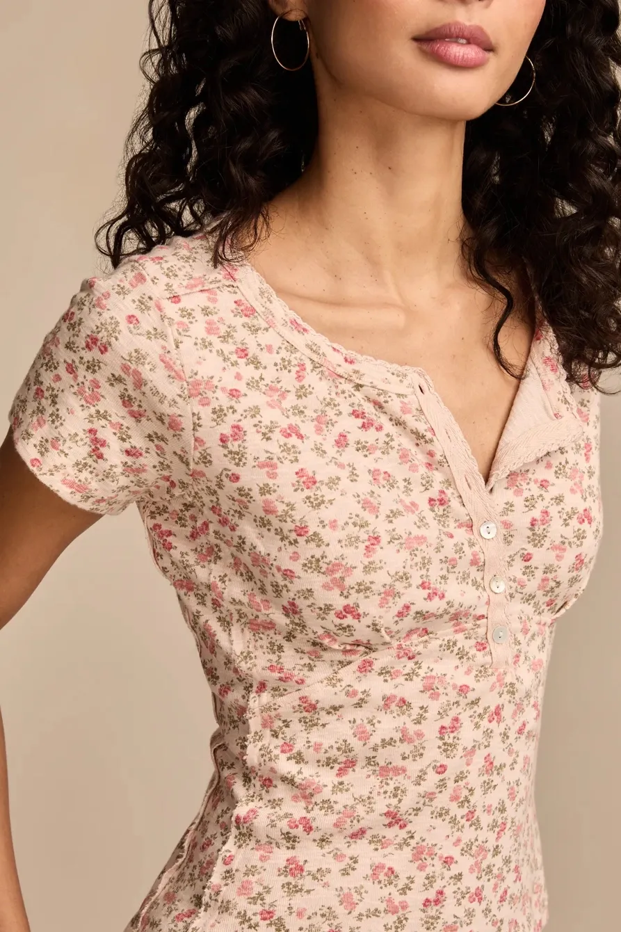 Crochet Trim Short Sleeve Henley