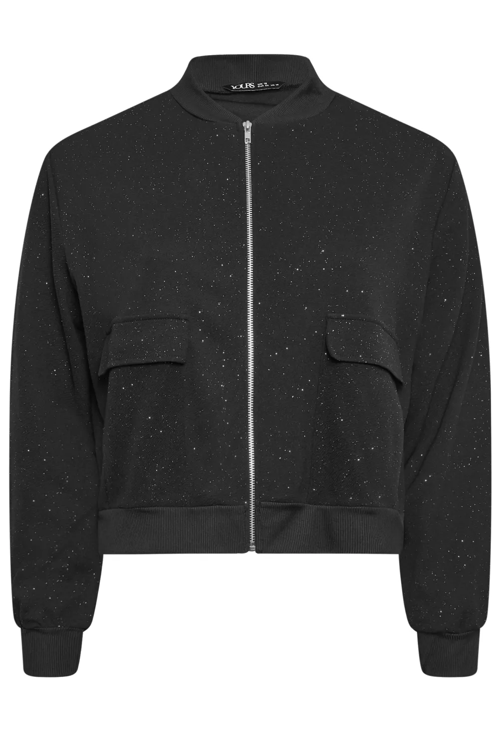 YOURS Curve Black Glitter Formal Bomber Jacket