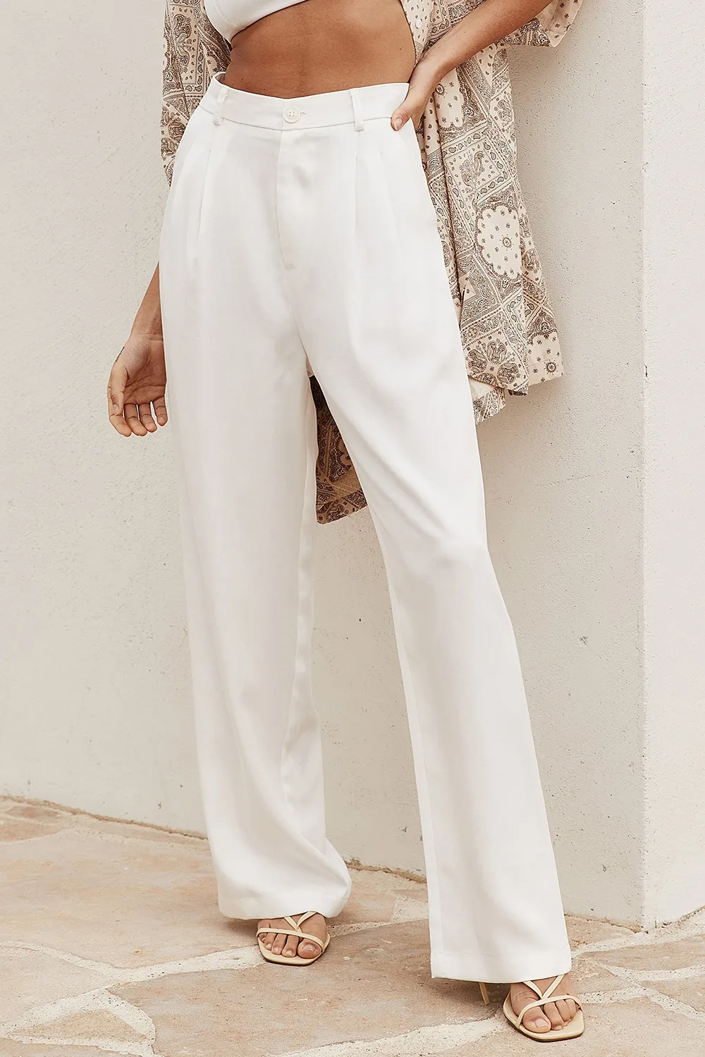 Cream Wide Leg Trousers