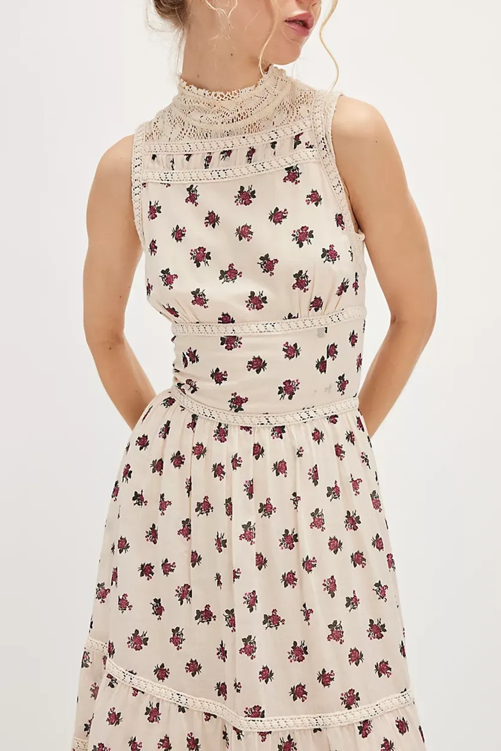 Long Sleeve Floral Print Tiered Midi Dress