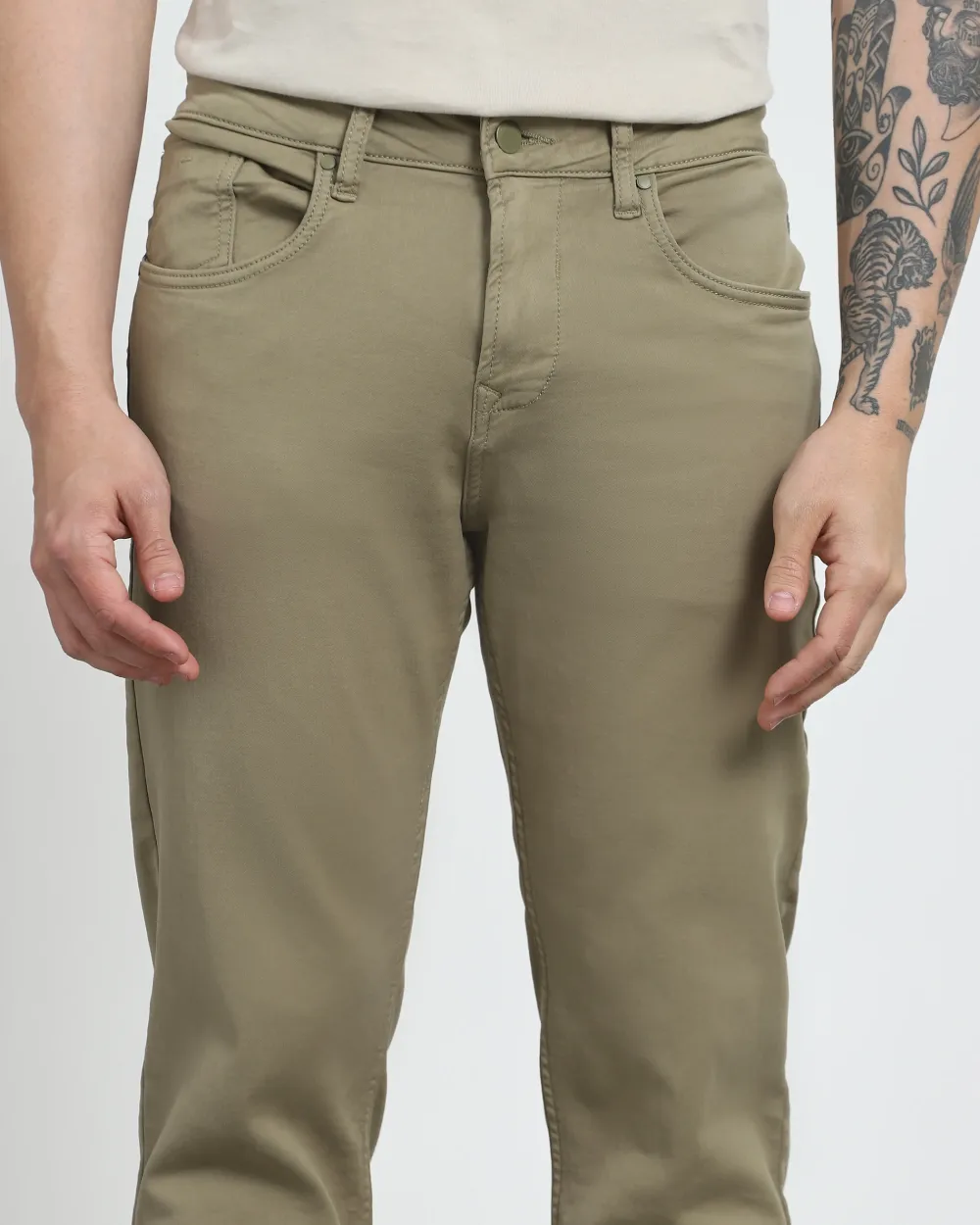 Classic Versatile And Comfortable Straight Light Olive Jeans
