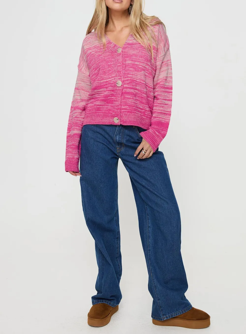 Button Cardigan Ombre Pink