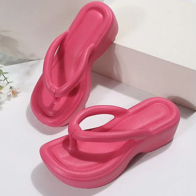 Women's Sandals Slippers Flip-Flops Wedge Heels Flip-Flops Outdoor Slippers Outdoor Beach Summer Flat Heel Elegant Casual Minimalism EVA Loafer Solid Color Black White Fuchsia