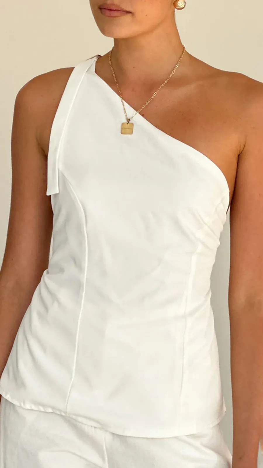 Slant Collar Hollow Back Top