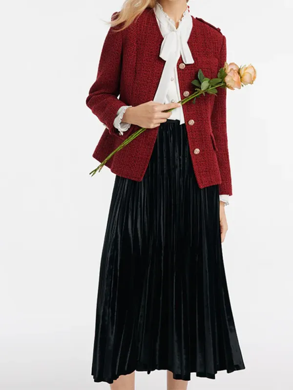 V-Neck SIngle-Breasted Tweed Women Jacket