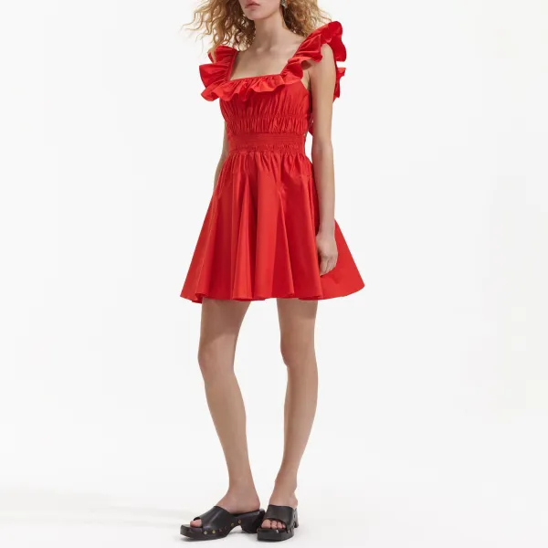 Red Cotton Ruffle Mini Dress