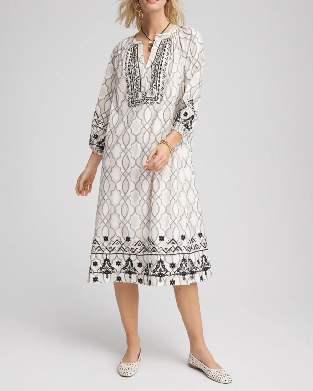 Embroidered Embellished A-line Midi Dress