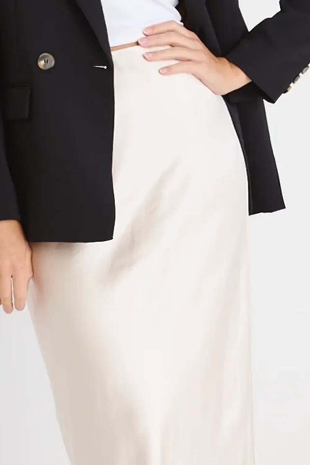 Champagne Satin Bias Midi Skirt