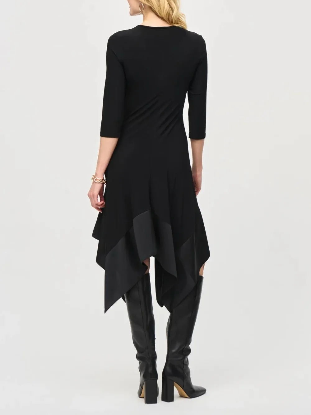Black Asymmetric Hem V - Neck Dress