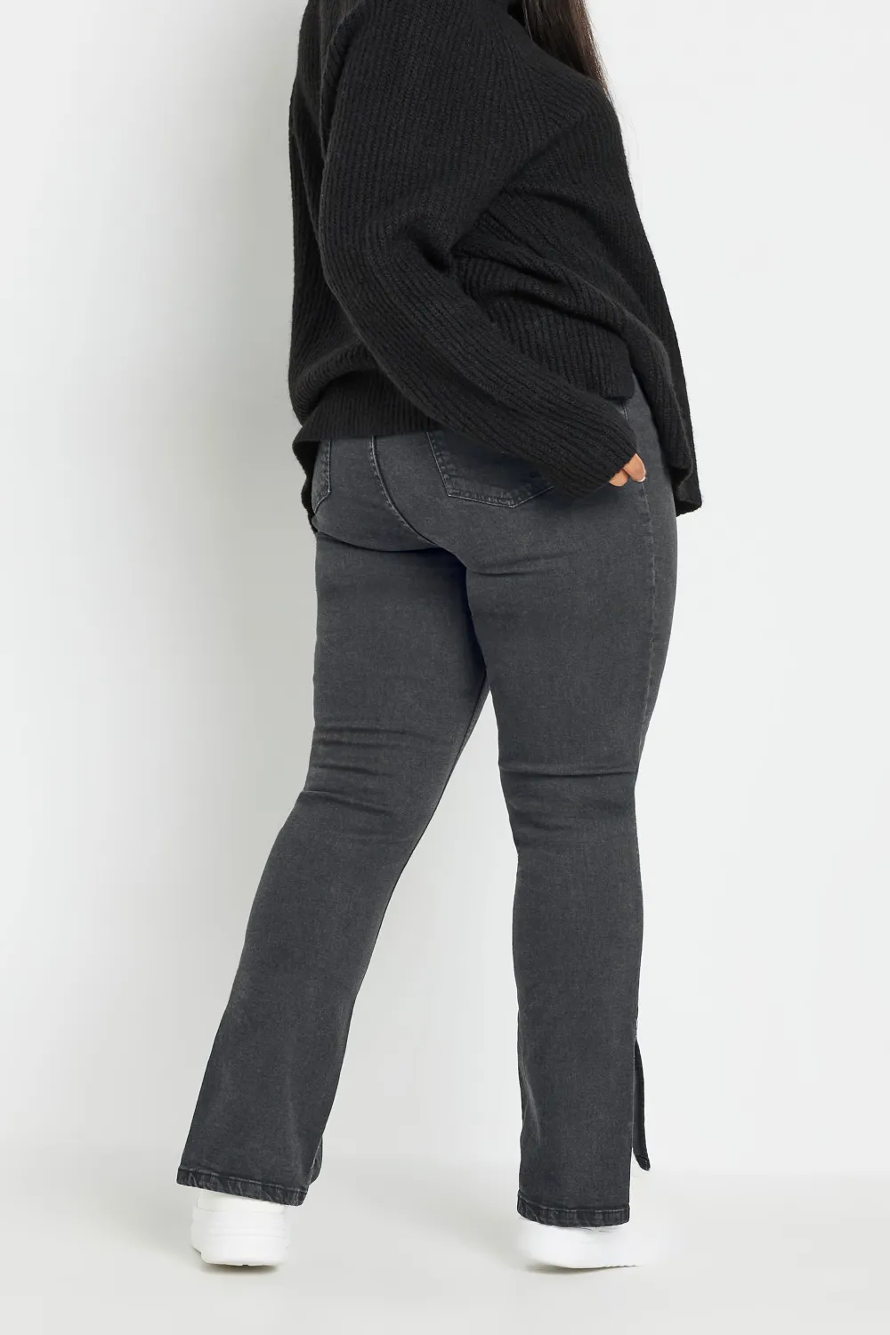 YOURS Curve Black Side Split Stretch Straight Leg Jeans