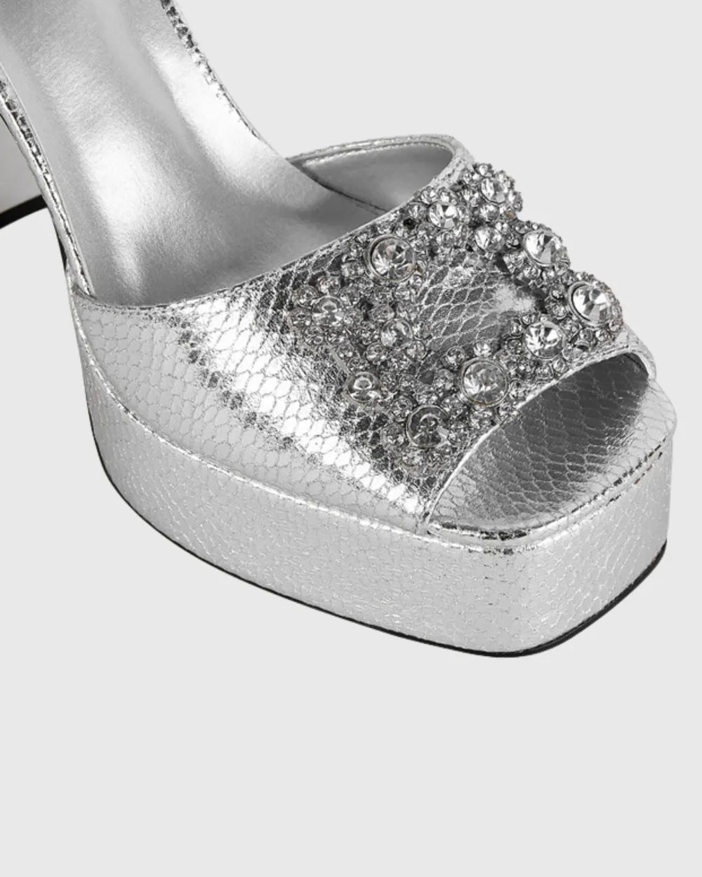 Rhinestone Strap Platform Sandals in Silver