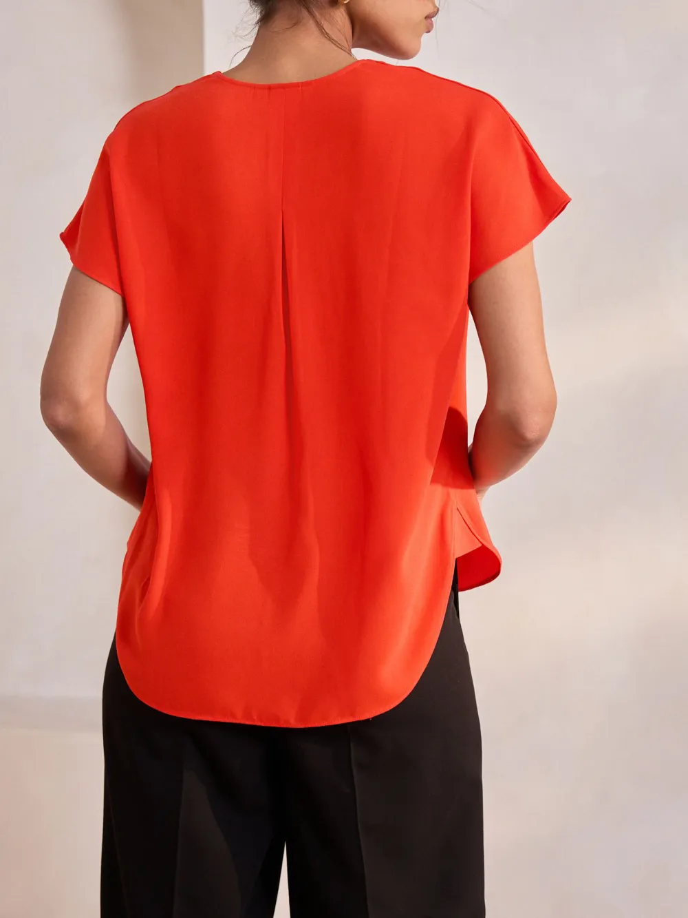 Loose Fit Short Sleeve High Collar V-Neck Shirt