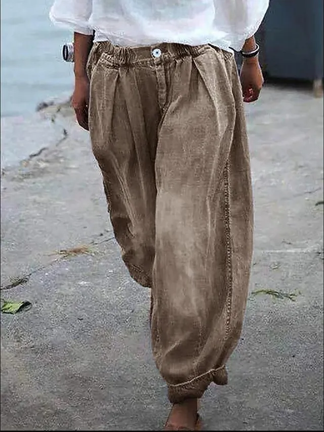 Women's Joggers Pants Trousers Baggy Faux Denim Mid Waist Fashion coastal grandma style Casual Weekend Print Micro-elastic Full Length Comfort Flower / Floral