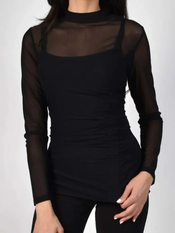 Black Mesh - Sleeve Slim - Fit Top