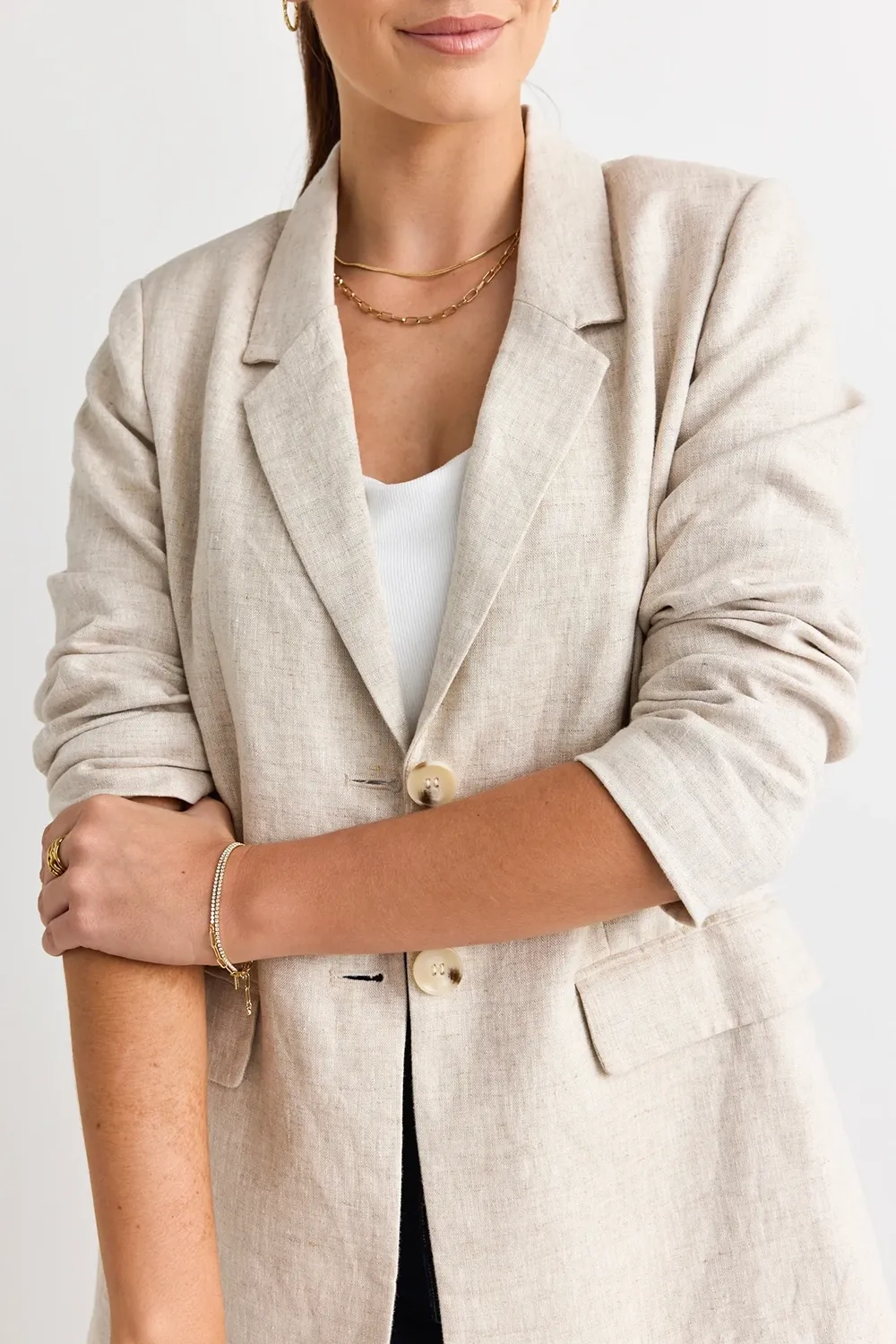 Linen Single Breasted Longline Blazer