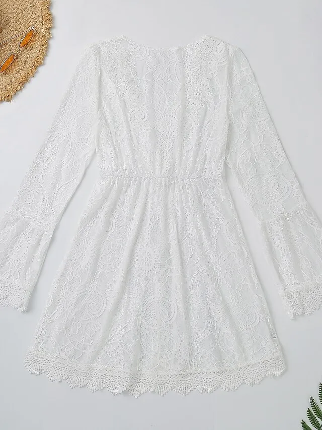 Women's Swimwear Cover Up Beach Top Normal Swimsuit UV Protection Lace Crochet Solid Color White Bathing Suits Modern Vacationy / Sweet / New / Padless