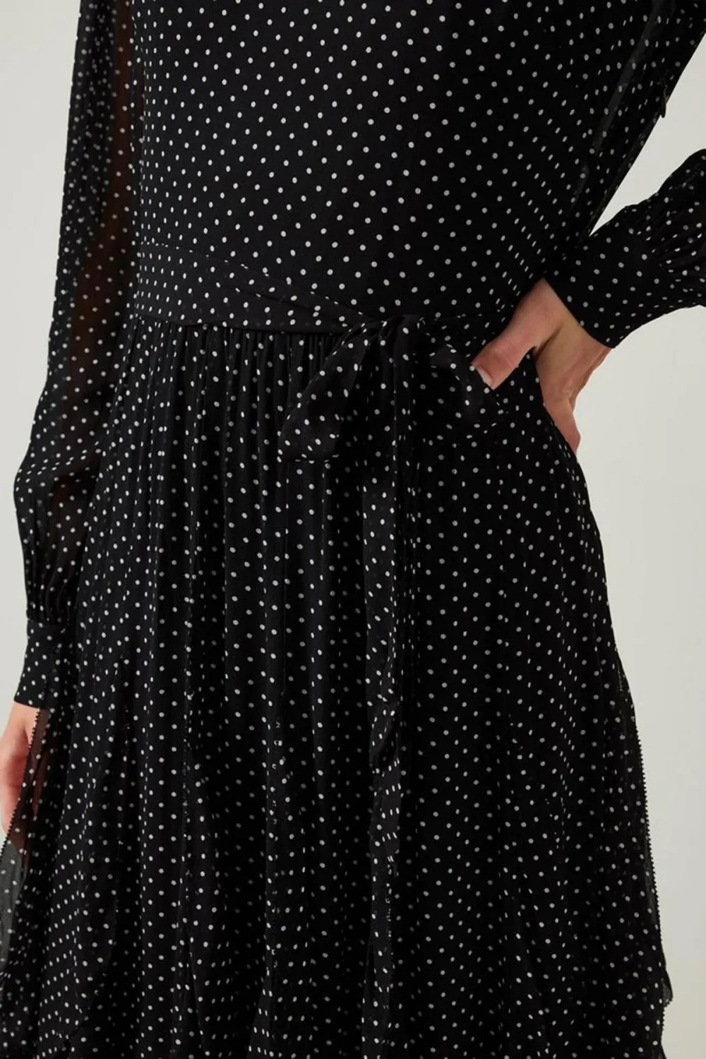 Black Polka Dot Ruffled Maxi Dress