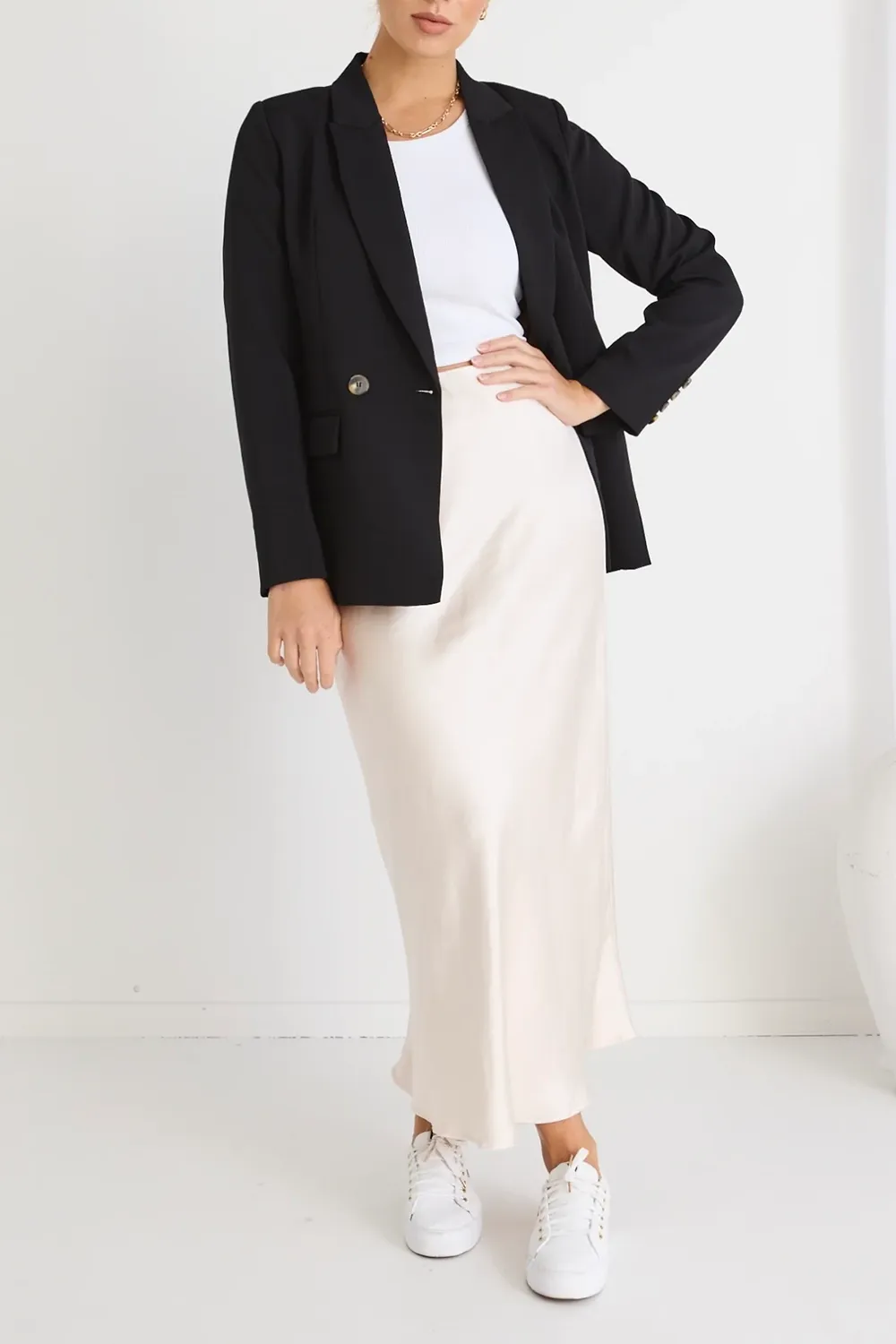 Crepe Black Boyfriend Semi Fitted Blazer