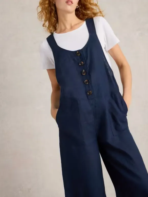 Square Neck Linen Dungaree
