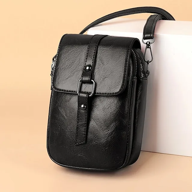 Women's Crossbody Bag Shoulder Bag Mobile Phone Bag PU Leather Shopping Daily Buckle Zipper Large Capacity Waterproof Lightweight Solid Color Black Red Brown