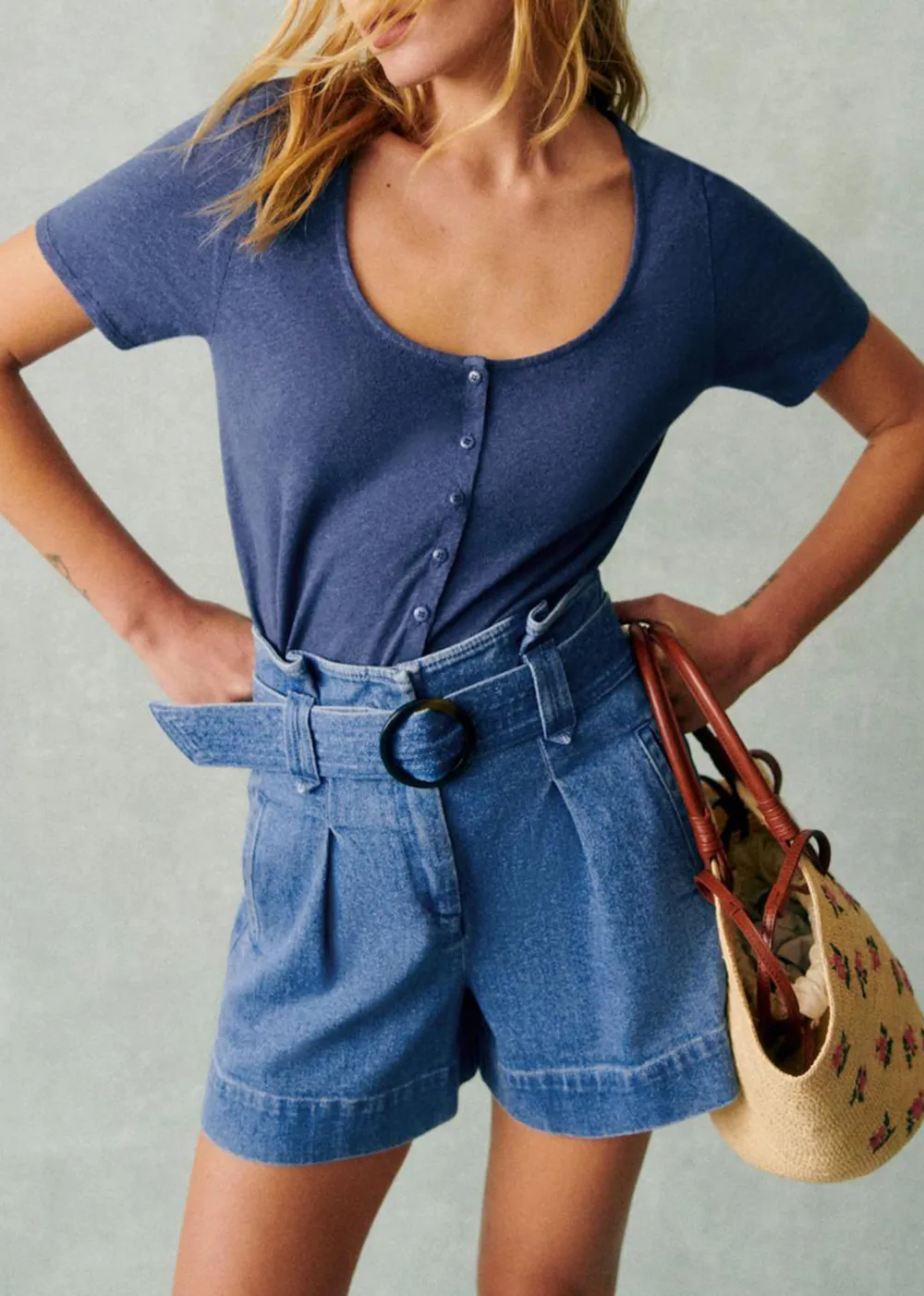 Solid Color Round Neck Cotton And Linen T-Shirt Short Sleeves