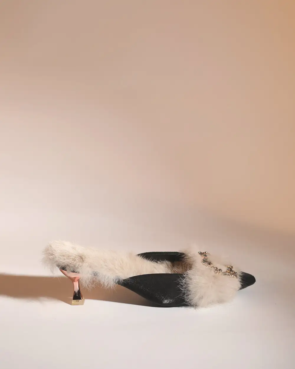 Faux Fur Satin Mules in Black