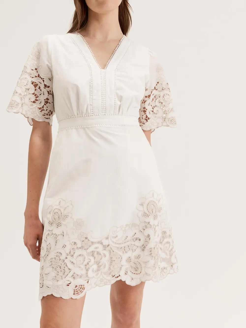 White Burnt Out Hollow Pattern Mini Dress