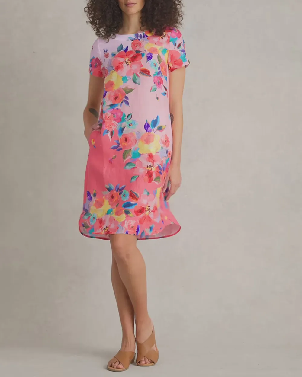 Short Sleeve Floral Print Shift Mini Dress