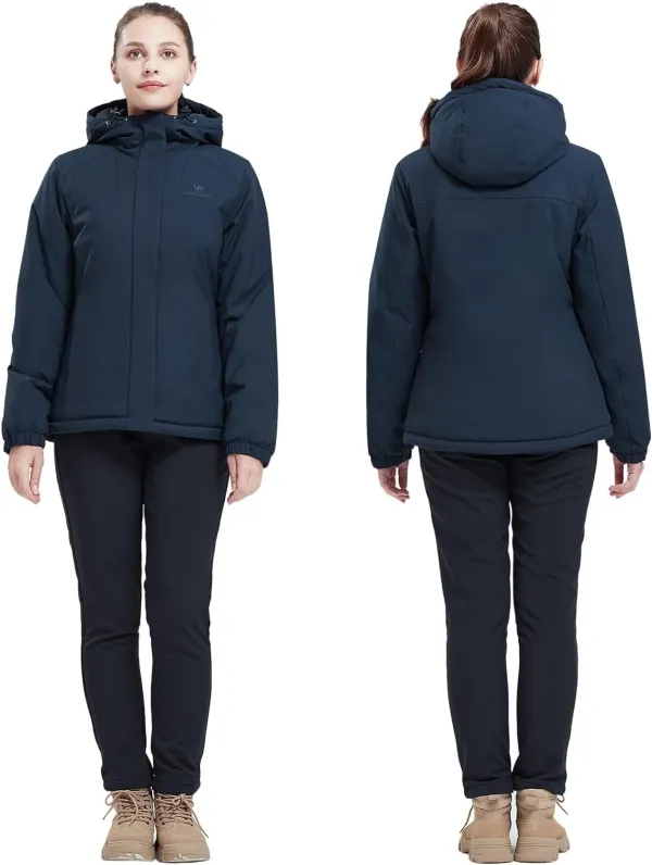 Women's Waterproof Mountain Ski Snow Jacket with Fleece Outdoor Windproof Raincoat Hooded for Fall and Winter