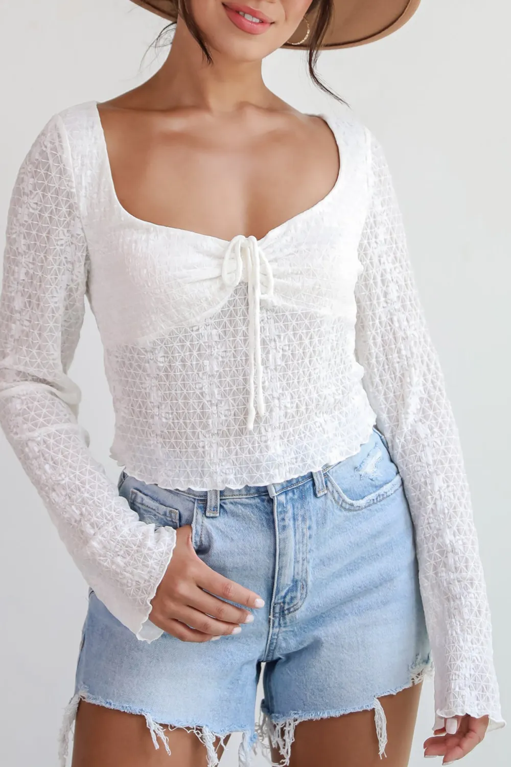 Trendsetting Cuteness White Mesh Blouse