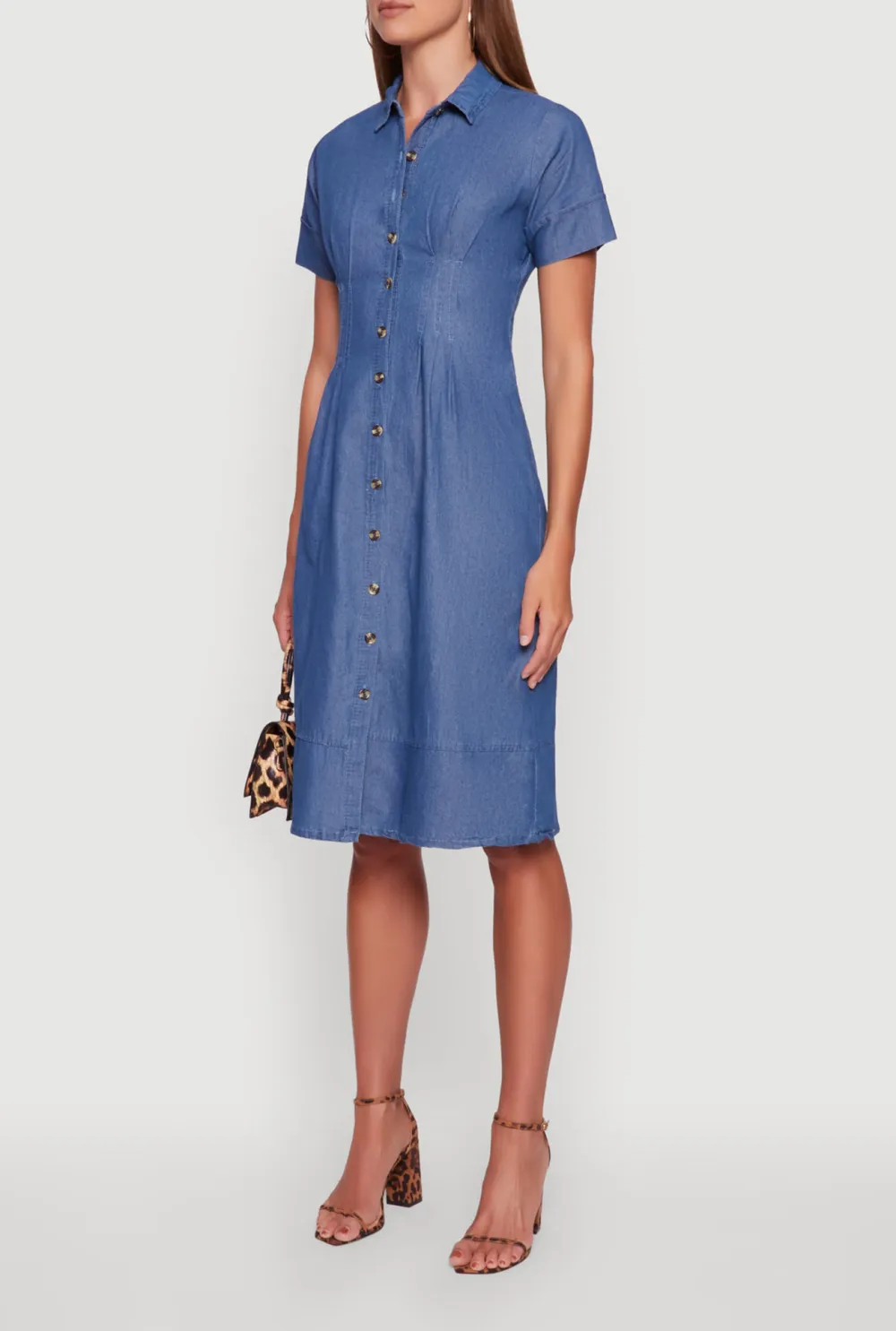 Solid Color Short Sleeved Lapel Dress